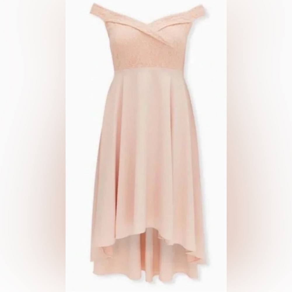 torrid Blush Pink High-Low Off-Shoulder Dress - Picture 4 of 13
